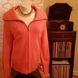 Vibrant Orange Lands End Zip-Up Sweater